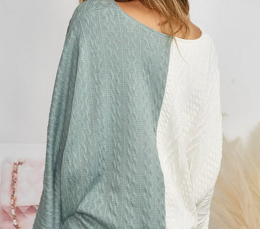 BiBi Twist Front Contrast Cable Knit Top