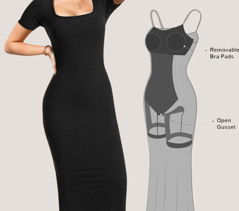 Basic Bae Built-In Shapewear Square Neck Short Sleeve Maxi Dress