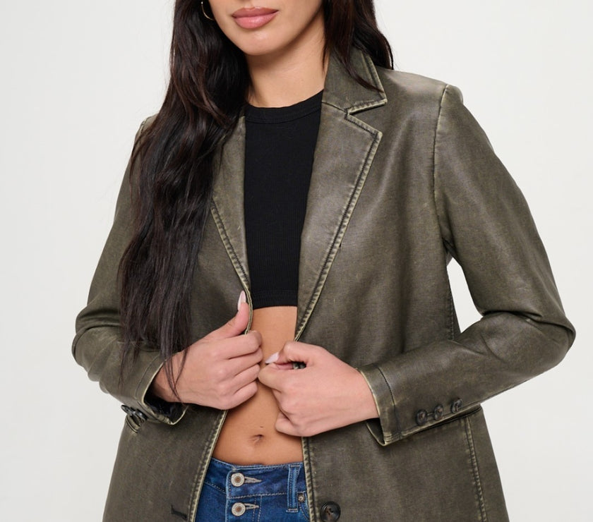 Coalition LA Single-Breasted Vegan Leather Blazer