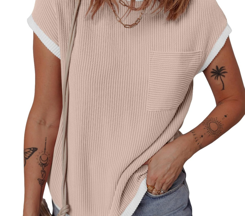 Contrast Trim Round Neck Short Sleeve T-Shirt