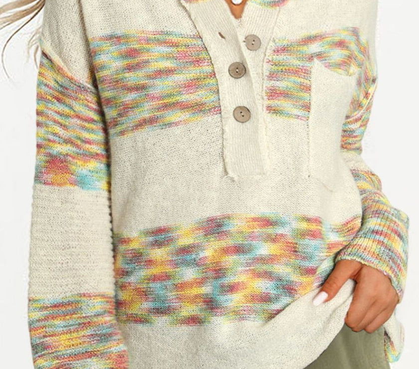Contrast Half Button Long Sleeve Sweater