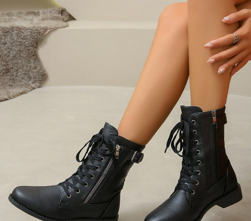 PU Leather Lace-Up Boots