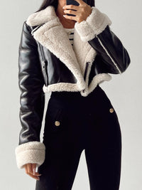 Collared Neck Long Sleeve Plush Cropped Jacket