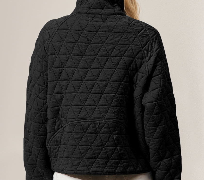 Double Take Half Zip Long Sleeve Quilted Sweatshirt with Pocket