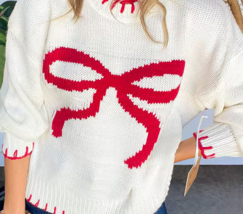 Bow Round Neck Long Sleeve Sweater