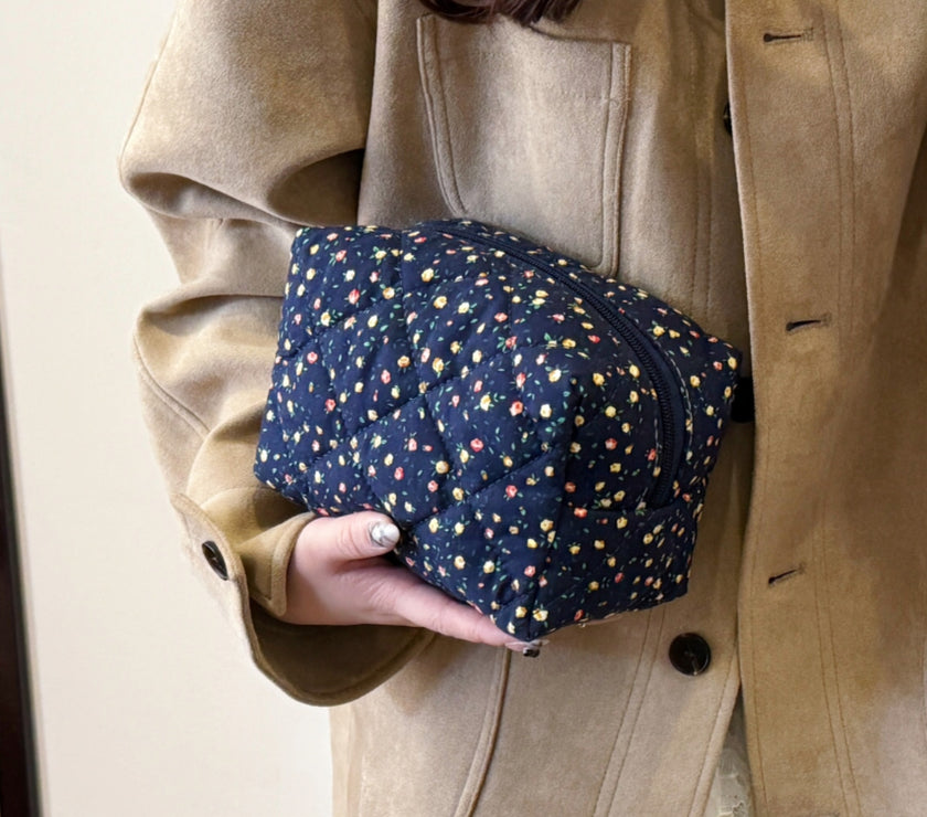 Floral Quilted Clutch with Plaid Lining