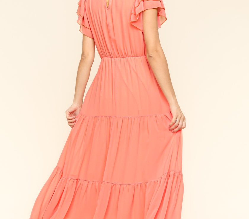 Haptics Full Size Tiered Frill Mock Neck Short Sleeve Dress