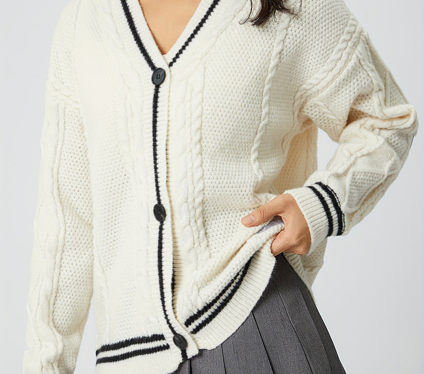 Star Embroidered V-Neck Long Sleeve Cardigan