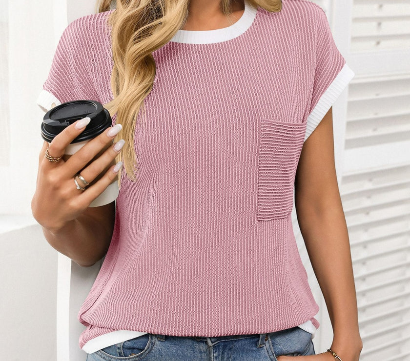 Contrast Trim Round Neck Short Sleeve T-Shirt