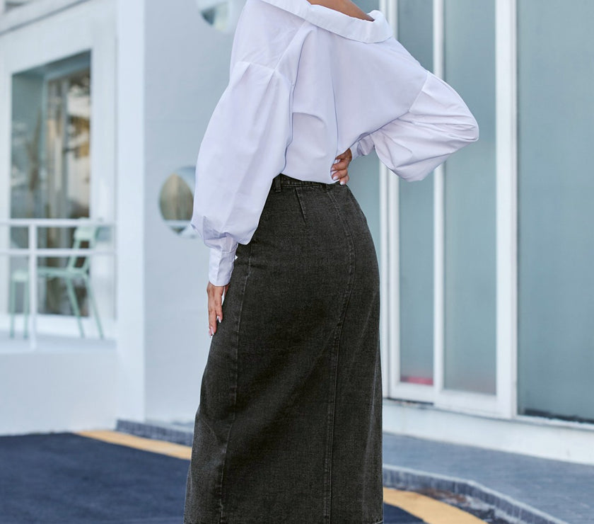 Button Down Denim Skirt