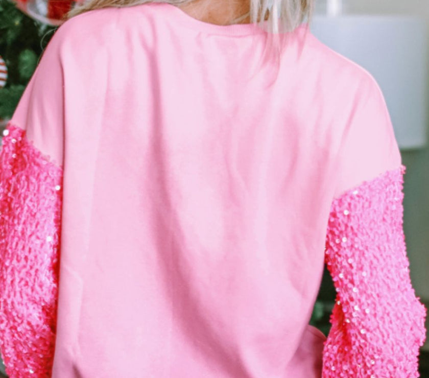 Valentine’s Day Sequin Heart Long Sleeve Sweatshirt