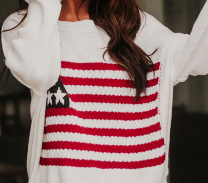 US Flag Side Slit Drop Shoulder Sweater