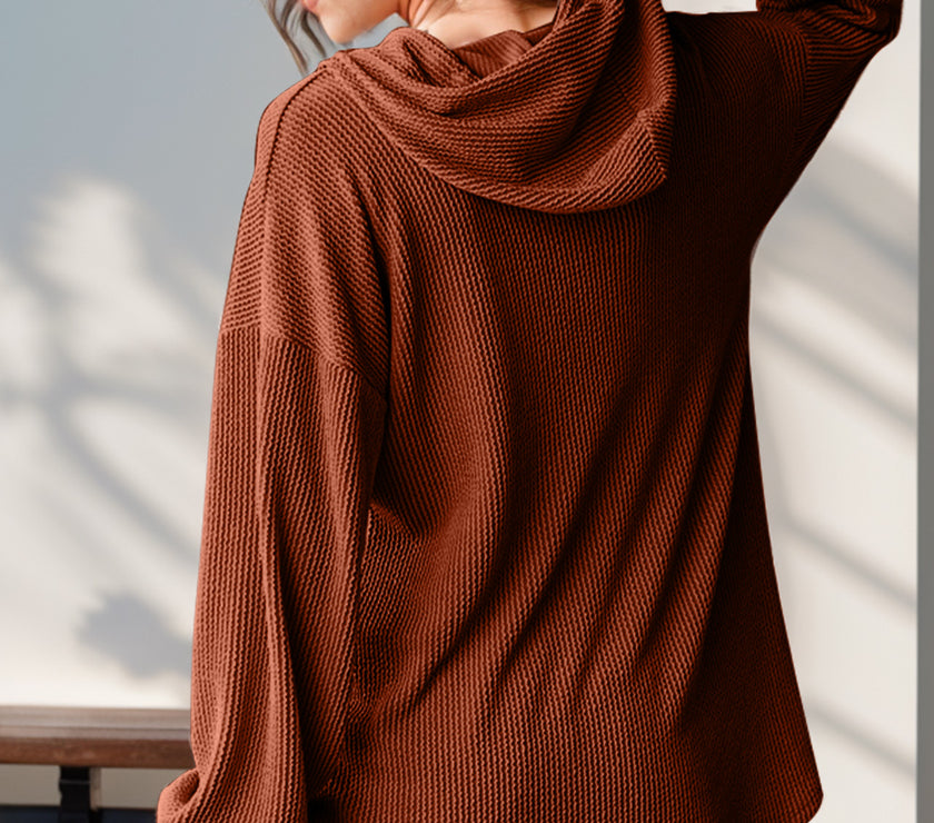 Double Take Full Size Half Button Long Sleeve Hoodie