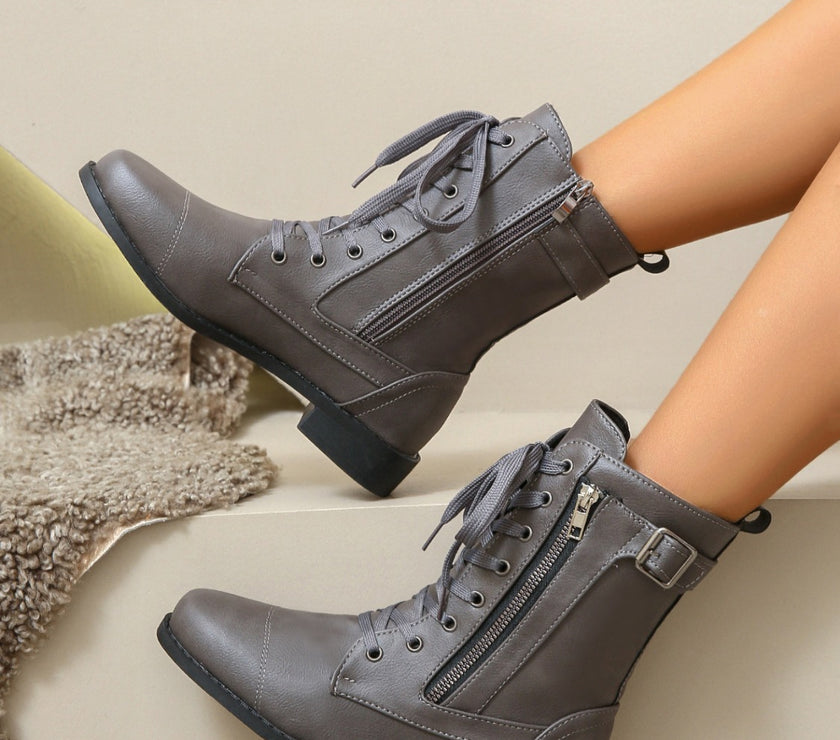 PU Leather Lace-Up Boots