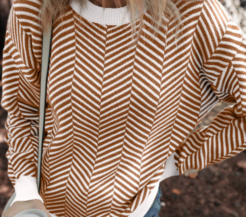 Striped Round Neck Long Sleeve Sweater