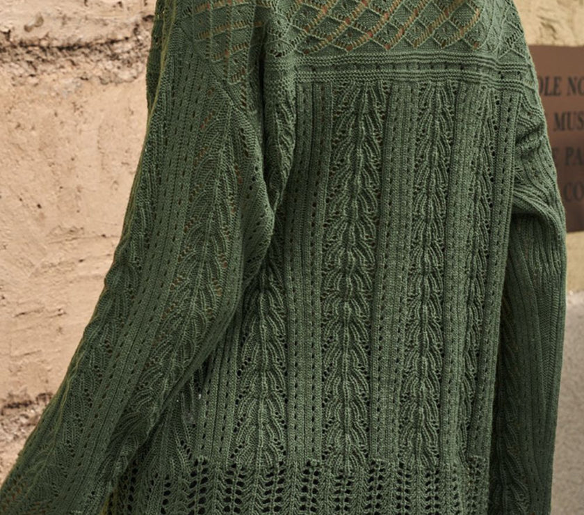 Openwork Round Neck Long Sleeve Knit Top