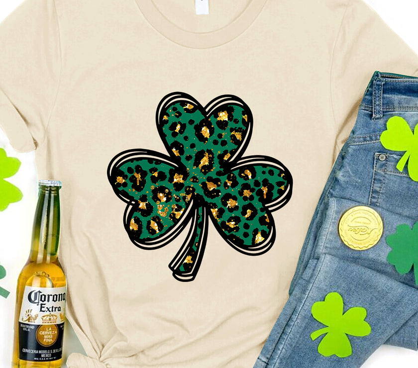 Lucky Clover Round Neck Short Sleeve T-Shirt