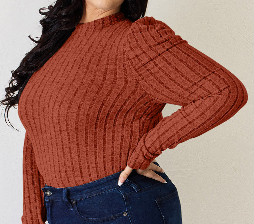 Basic Bae Full Size Ribbed Mock Neck Puff Sleeve T-Shirt