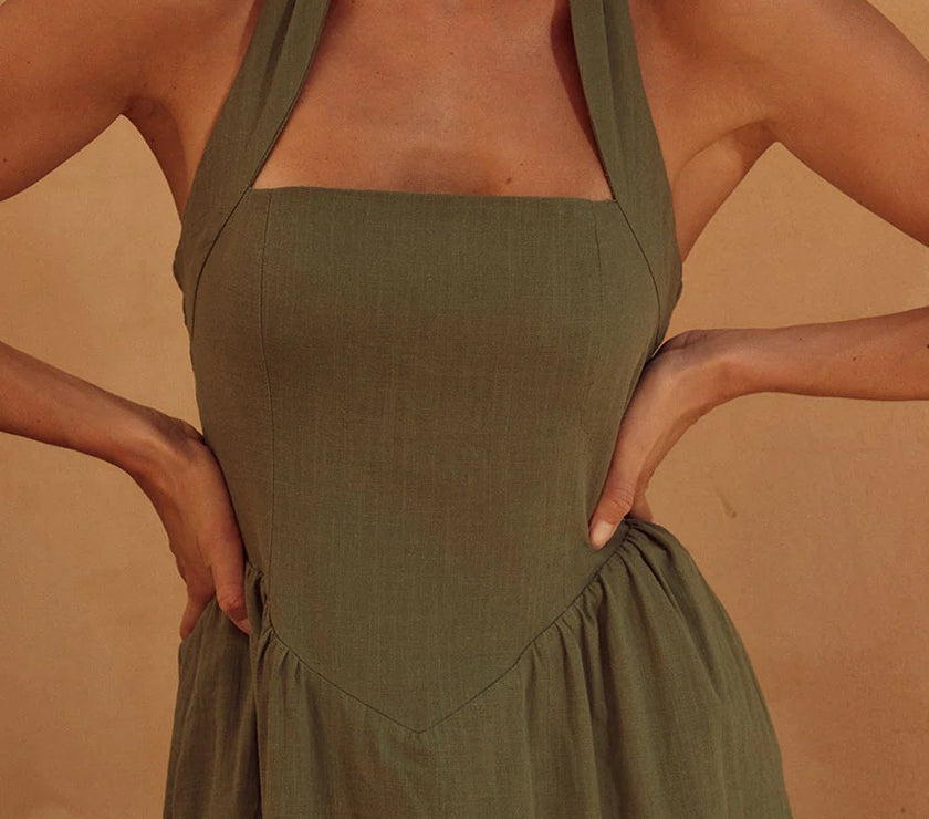 Halter Neck Maxi Dress with Pockets