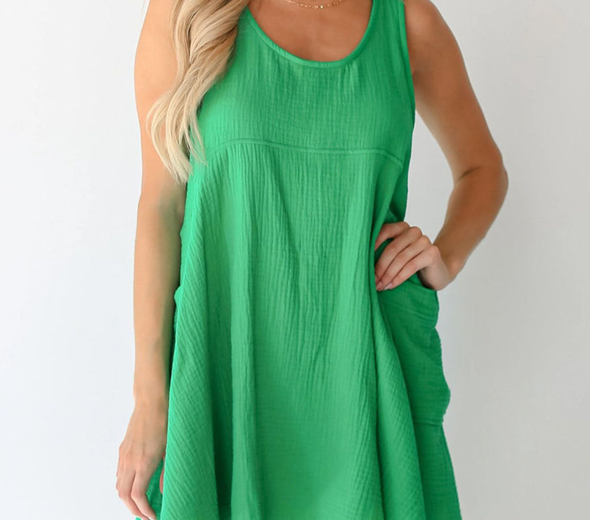 Devine Tied Scoop Neck Wide Strap Mini Dress