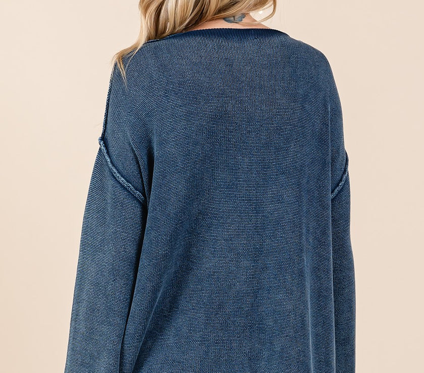 Mittoshop Mineral Wash Patch Pocket Cut Edge Sweater