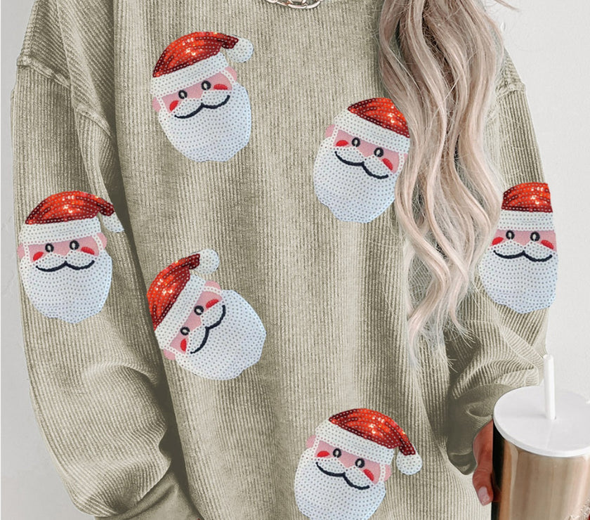 Sequin Santa Patch Ribbed Sweatshirt
