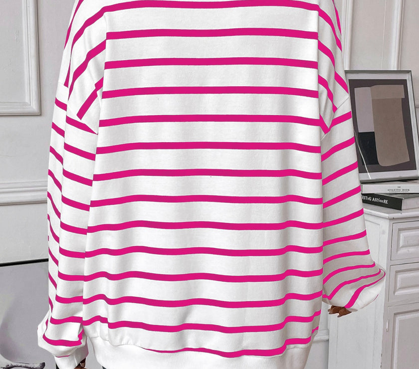 Lovelet Striped Round Neck Long Sleeve Sweatshirt