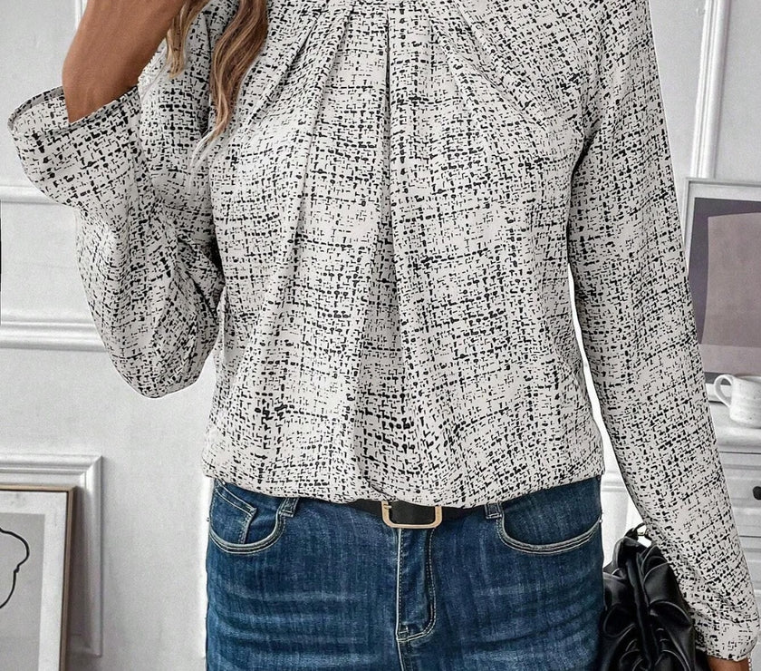 Ruched Round Neck Long Sleeve Blouse