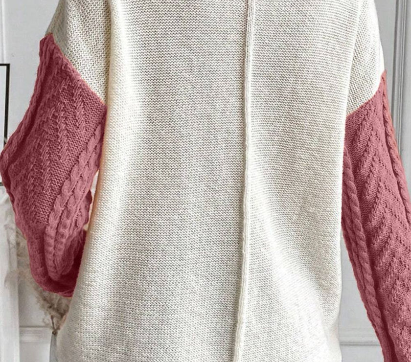 Color Block Round Neck Long Sleeve Sweater