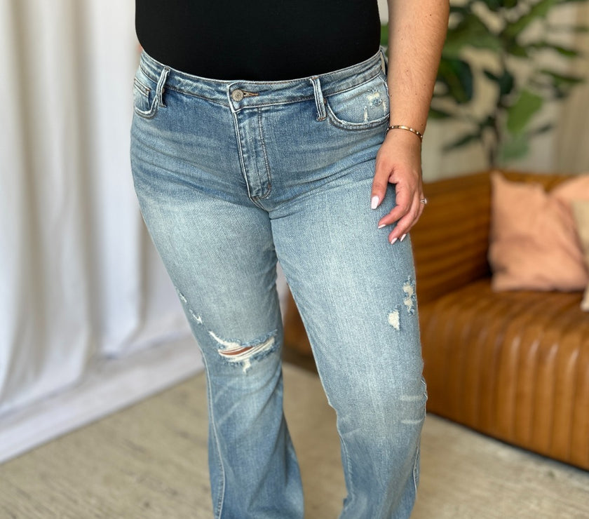 Judy Blue Full Size Medium Rise Tummy Control Destroy Flare