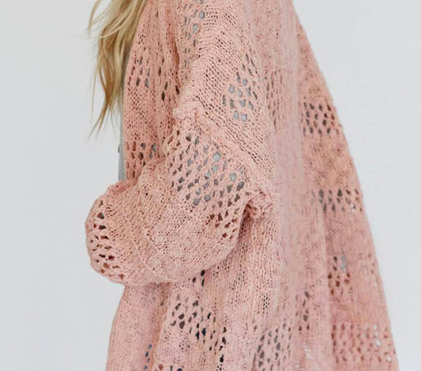 Openwork Open Front Long Sleeve Cardigan