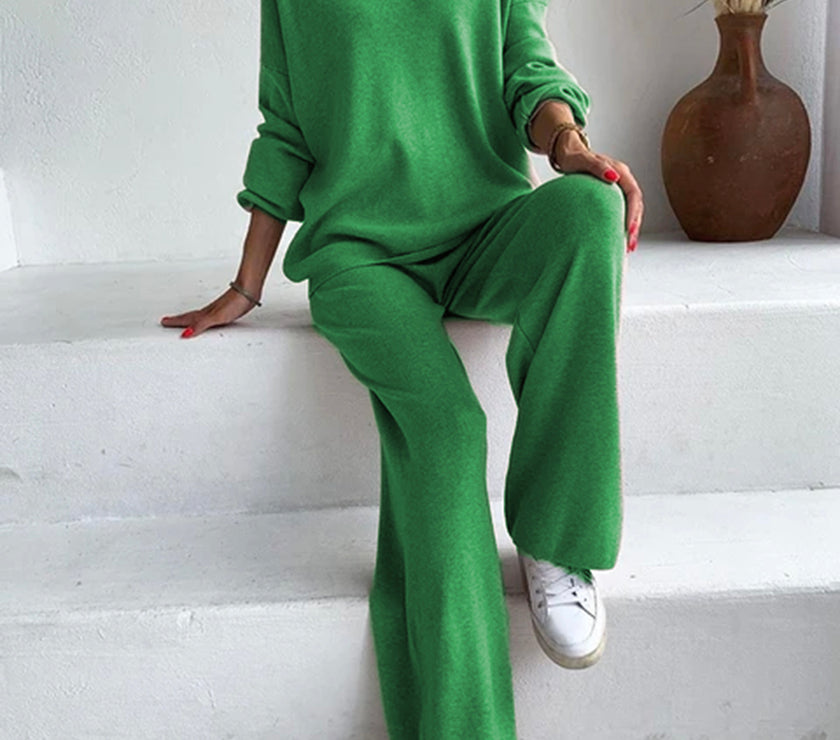 Johnny Collar Long Sleeve Top and Pants Sweater Set