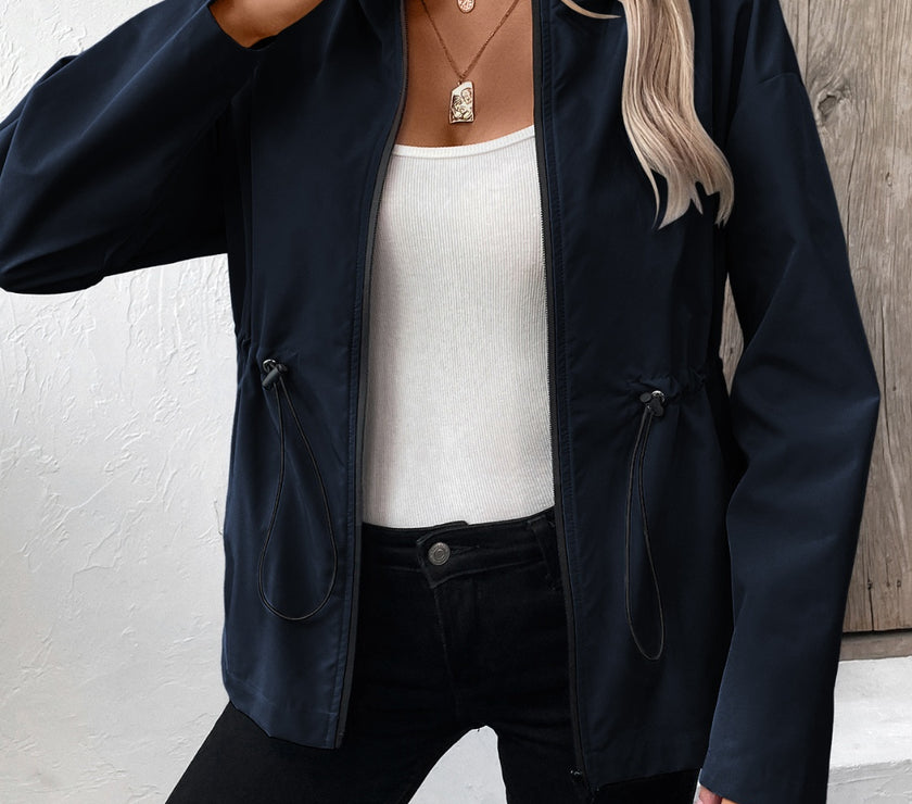 Ivy Lane Drawstring Zip Up Hooded Jacket
