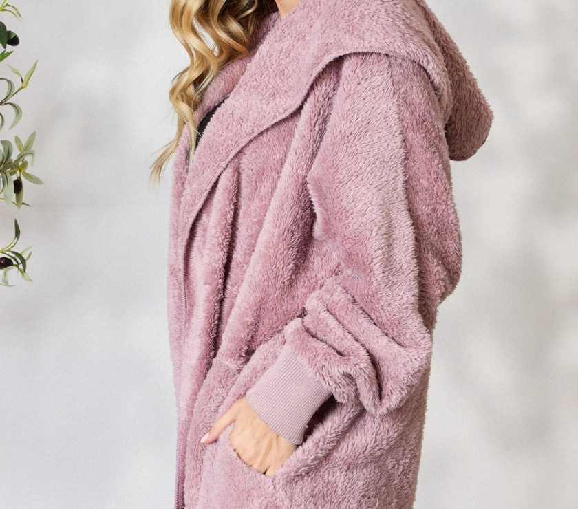 H&T Faux Fur Open Front Hooded Jacket