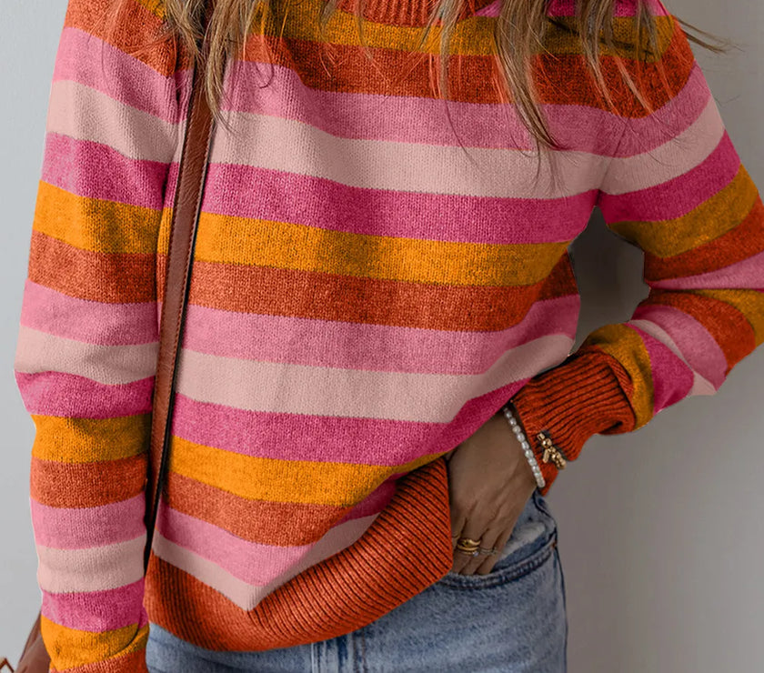 Striped Round Neck Long Sleeve Sweater