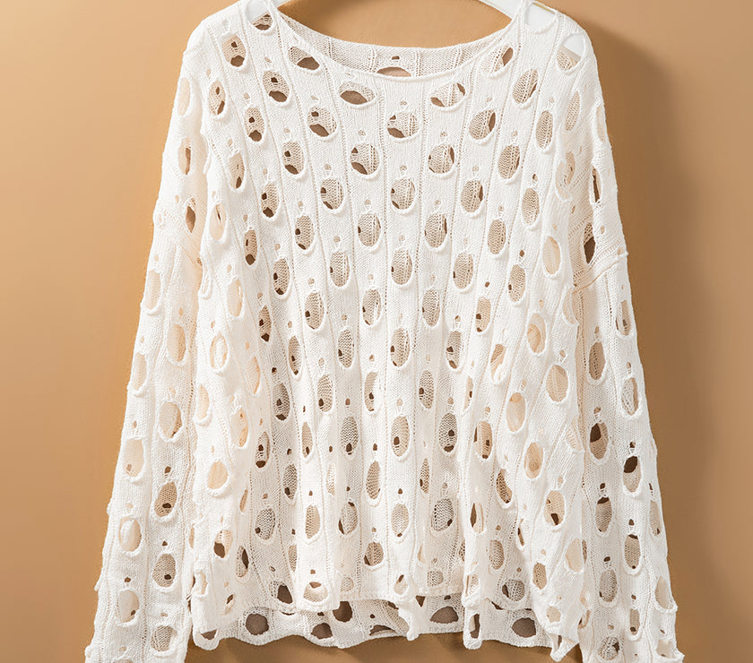 Cutout Round Neck Dropped Shoulder Knit Cover Up