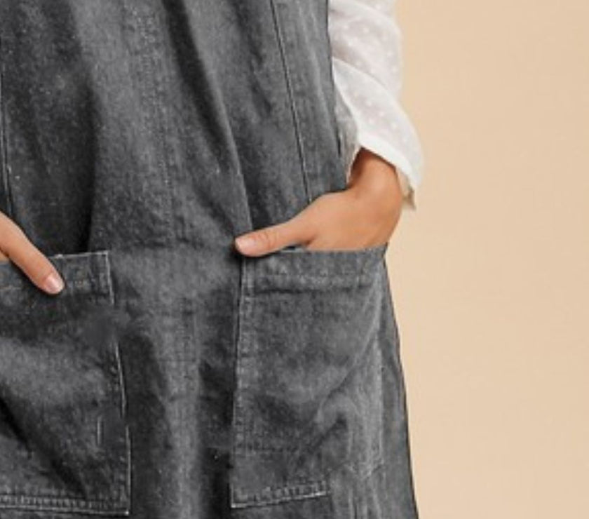 Annie Wear V-Neck Adjustable Strap Denim Overall Dress with Pockets