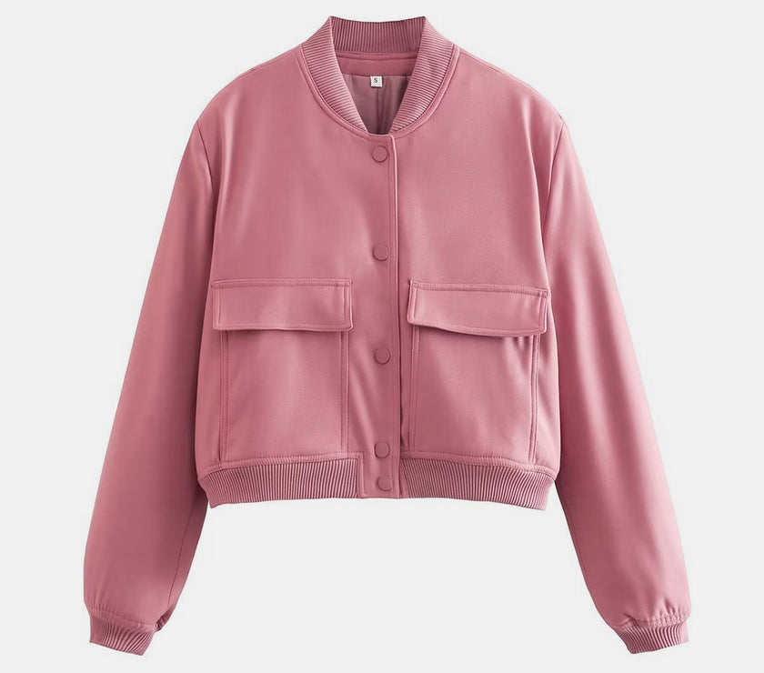 Pocketed Snap Down Baseball Collar Jacket