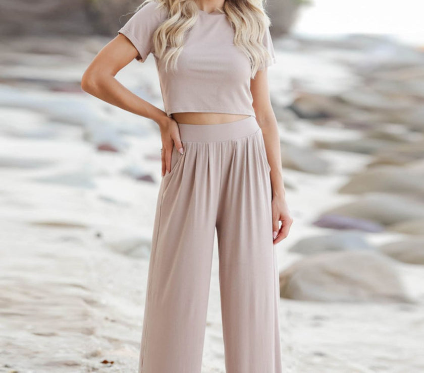 Short Sleeve T-Shirt and Wide Leg Pants Set