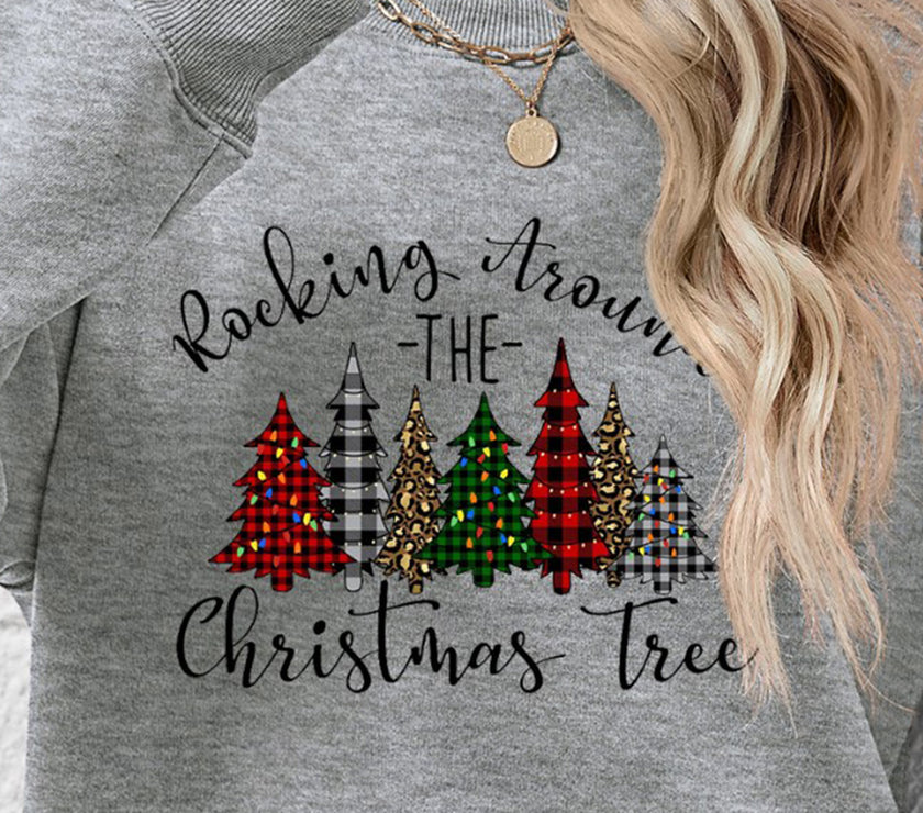 Christmas Tree Graphic Round Neck Sweatshirt