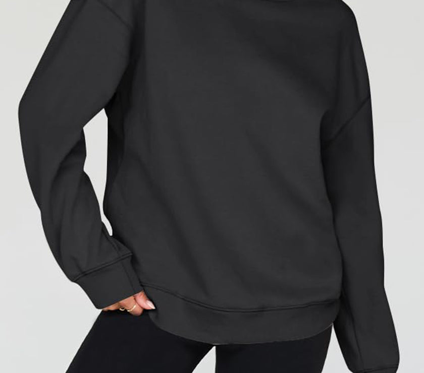 Mock Neck Drop Shoulder Long Sleeve Sweatshirt
