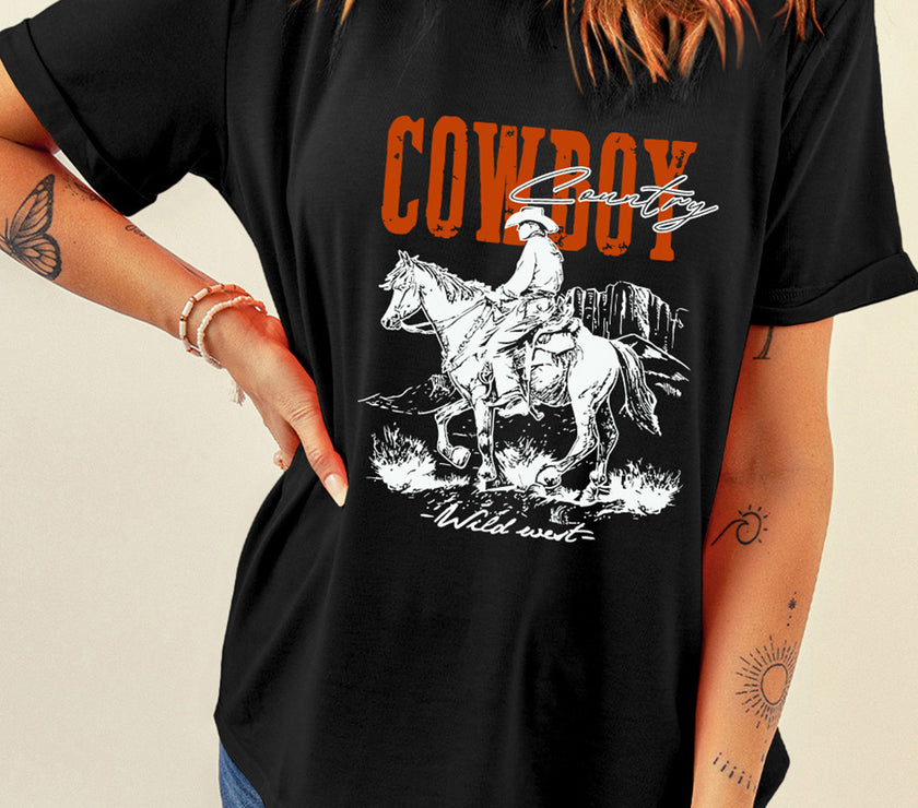 COWBOY Round Neck Short Sleeve T-Shirt