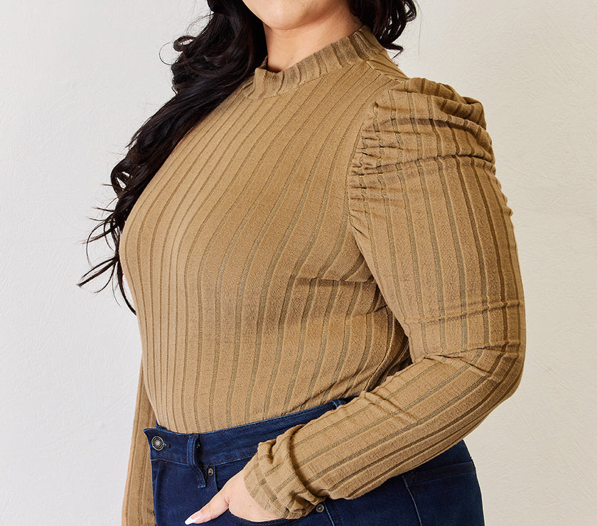 Basic Bae Full Size Ribbed Mock Neck Puff Sleeve T-Shirt