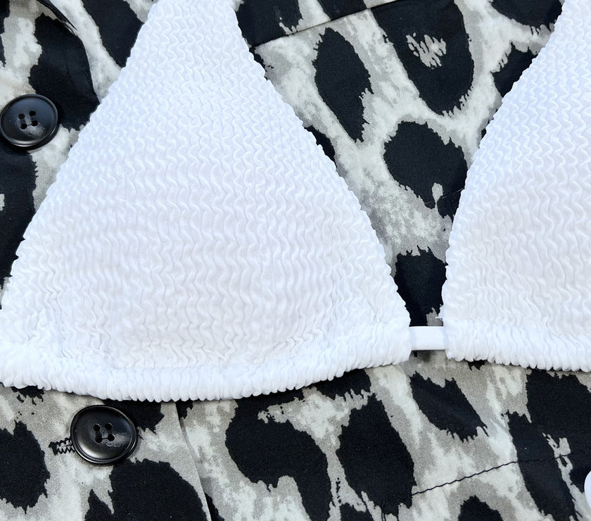 Textured Halter Neck Tie Side Bikini Set