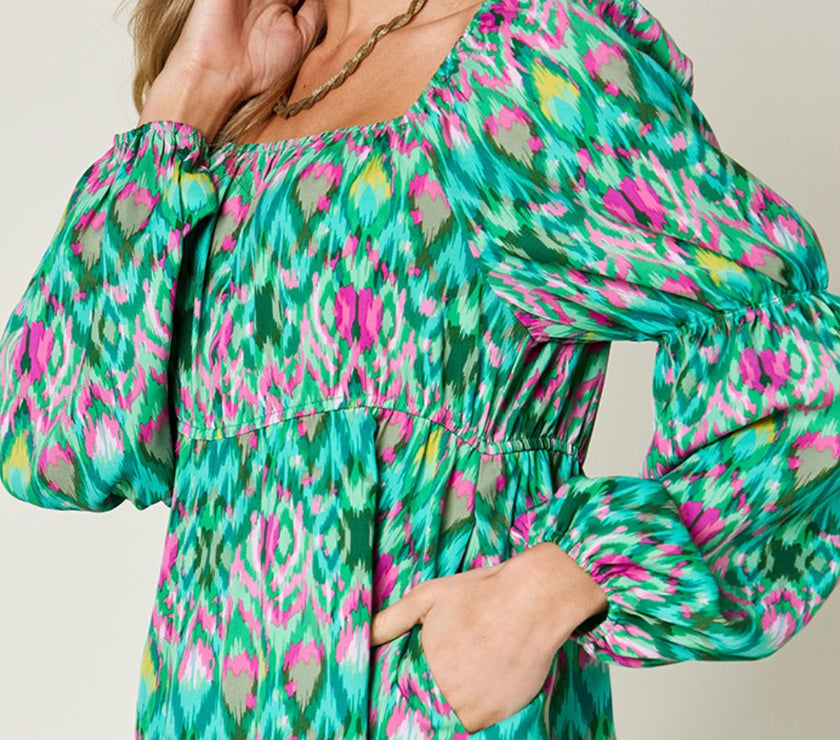Double Take Full Size Printed Long Sleeve Dress