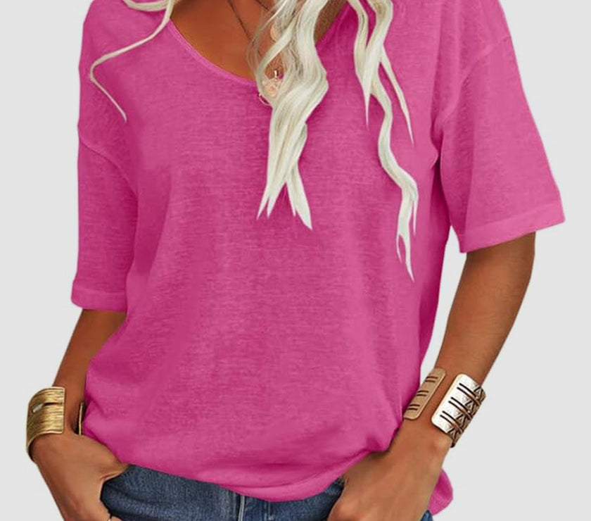 V-Neck Dropped Shoulder Half Sleeve T-Shirt