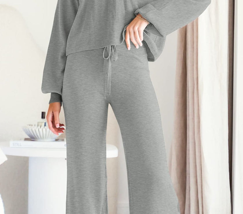 Round Neck Long Sleeve Top and Pants Set