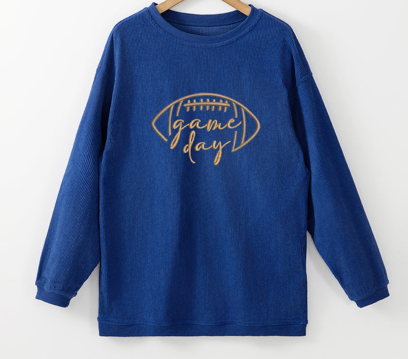 Apricot Football Graphic Drop Shoulder Game Day Corded Sweatshirt