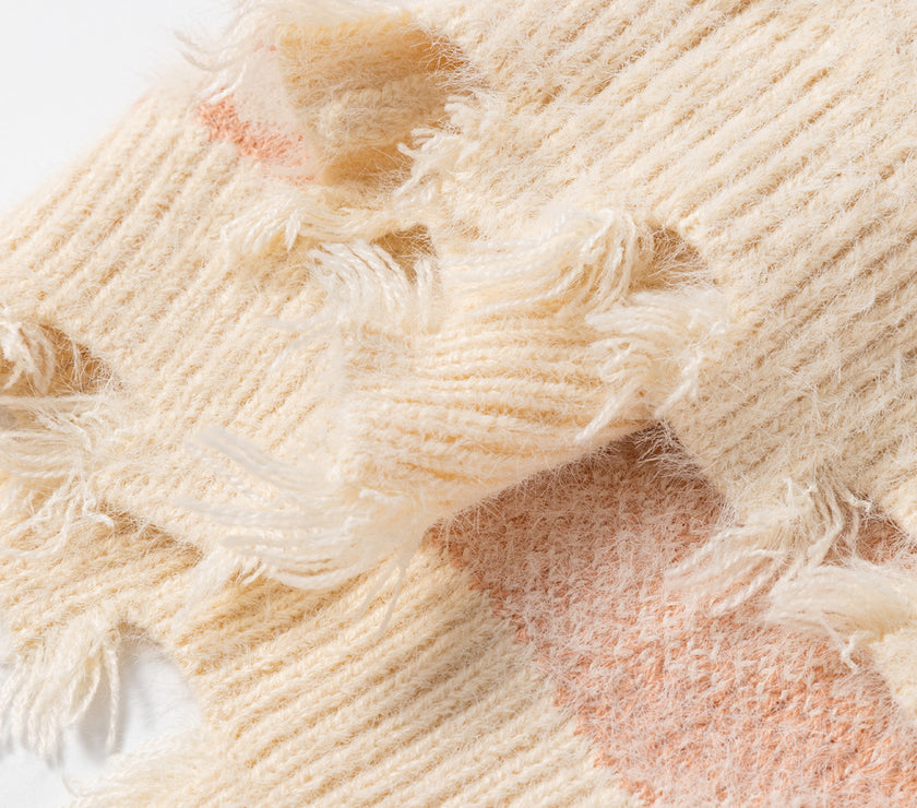 Distressed Trim Leopard V-Neck Sweater