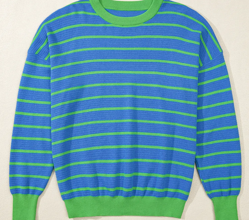 Striped Round Neck Long Sleeve Sweater